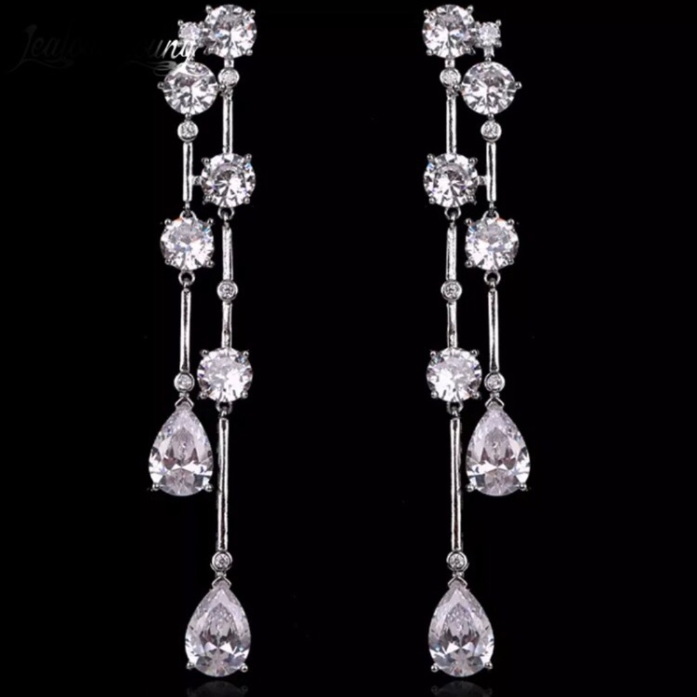 Long drop bridal earrings with Swarovski elements
